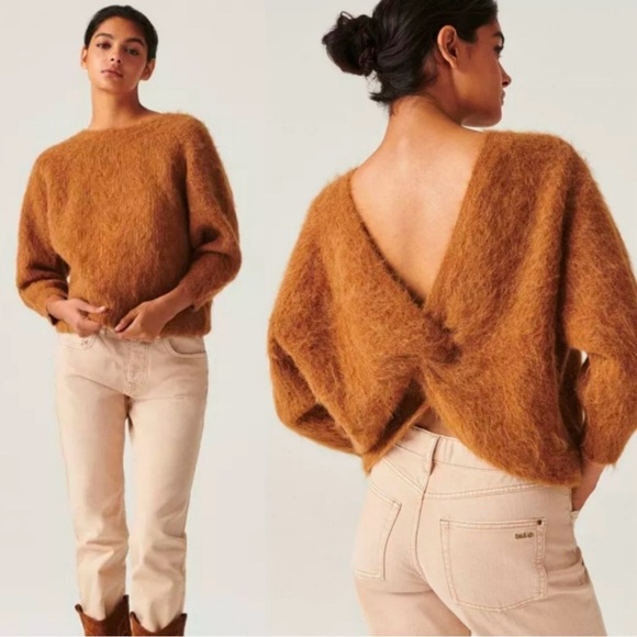NWOT ba&sh Fill Twist Back Alpaca Sweater Sz M Marron Brown - Picture 1 of 9